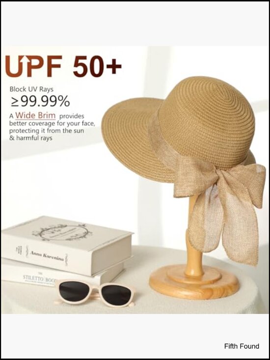 Foldable Straw Sun Hat with UV Protection, Adjustable Chin Strap, Summer Beach main image 6